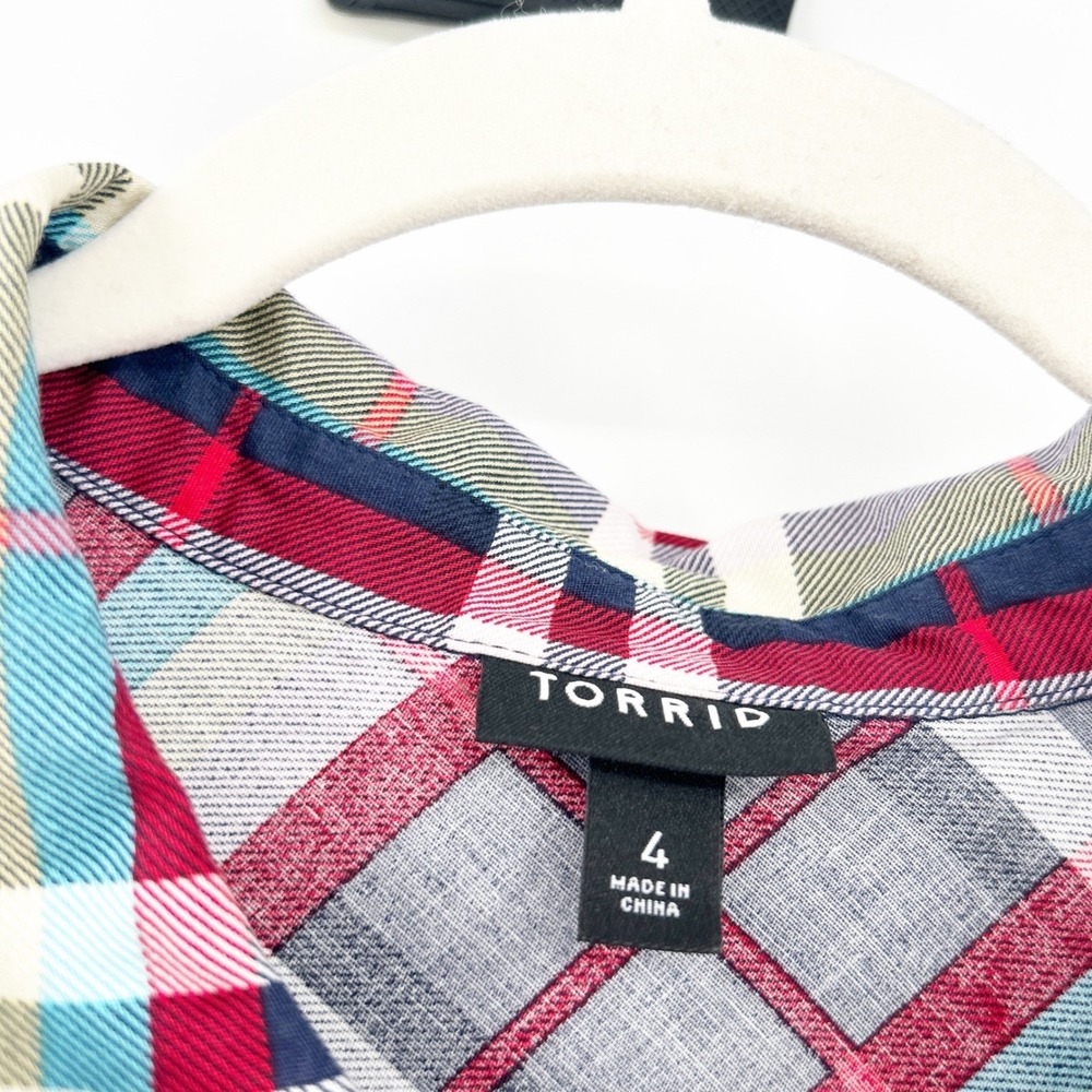 Torrid Plaid Sleeveless Shirt Dress Plus Size 4X‎ Poplin Collared Pockets - Picture 3 of 8